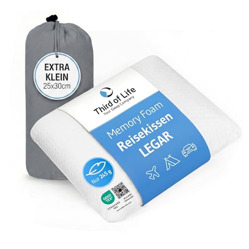 Mini-Reisekissen LEGAR 25x30x10 Extra kleines Memory Foam Kissen für Flugzeug Auto Camping Ergonomisches Nackenkissen Mittelfestes Reise-Kopfkissen Allergikergeeignet Travel pillow mit Tasche
