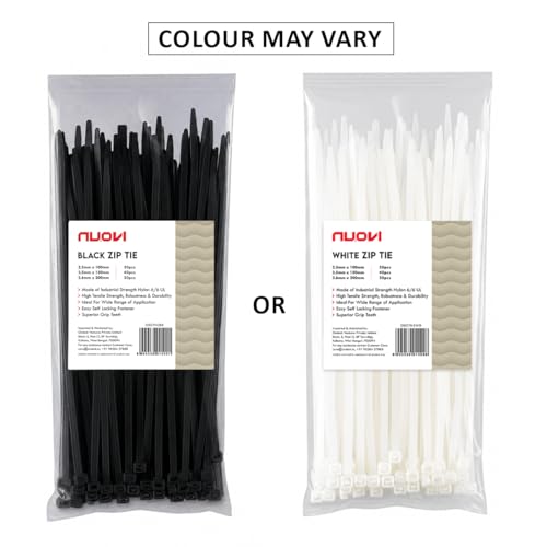 Image of Zip Ties Assorted Size | Heat Resistant Cable with Self-Locking Mechanism | Self-Lock, Antislip Cable Organizer | for Indoor & Outdoor Use (Set of 100, Color May Vary)