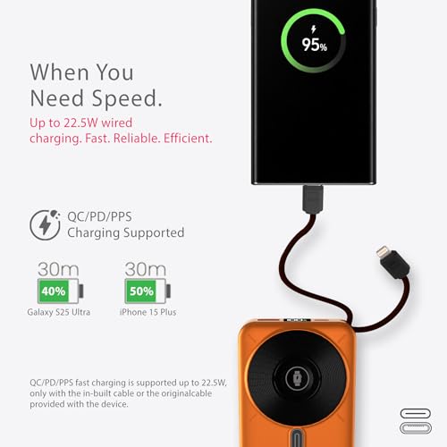 Image of Beetel MagVibe Series WS10 4 in 1 MagSafe 10000mAh Magnetic Wireless Power Bank for Apple iPhone, iWatch & AirPods, Qi Charging for Samsung, OnePlus and Other Android Devices|3M Ring in Box|Orange