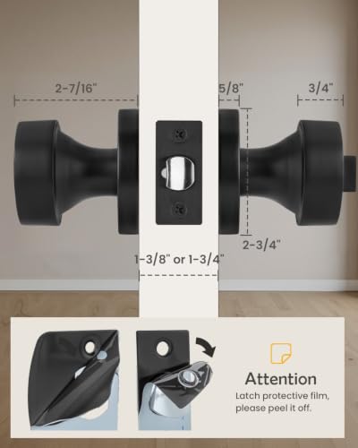 Image of Goldenwarm Black Door Knobs Entry, Zinc Alloy Matte Black Door Knobs with Lock and Key, Front Door Lock for Exterior or Interior, Adjustable & Reversible (1 Pack)