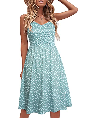 Image of YATHON Casual Dresses for Women Sleeveless Cotton Summer Beach Dress A Line Spaghetti Strap Sundresses with Pockets