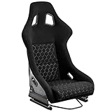 Size L Piece Of Universal Strong Fiberglass Back Racing Bucket Seat Black Fabric Cloth White Diamond Stitch With Dual Lock Sliders Fit For Driving Car Use[Not Including Seat Mount Bracket]