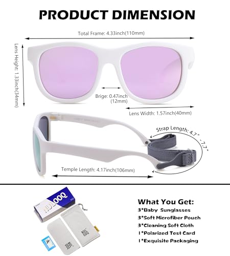 Flexible Polarized Baby Sunglasses with Adjustable Strap for Toddler Newborn Infant Age 0-24 Months3