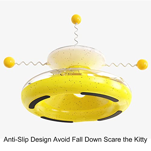 Autens Multifunction Cat Toy Balls With 2-Level Windmill Turntable Cat Tracks Kitty Teaser Stick Ball Food Dispenser Interactive Pet Supplies (Yellow) #TOP6