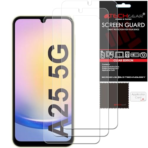 TECHGEAR Screen Protectors [3 Pack] Compatible with Samsung Galaxy A25 5G CLEAR LCD Screen Protectors Cover Guards