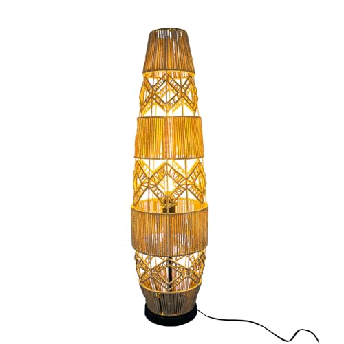 LUVODI Woven Rattan Floor Lamp: 93cm Tall Hand-Woven Free Standing Floor Lamp Night Light with Led Light Bar, Corner Floor Lamp for Reading, Living Room, Tea Room