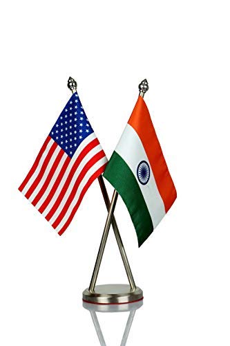 The Flag Company India & USA Cross Desk Flag with Stainless Steel Pole & Base | 4 x 6 Inch Double National Flags | 10-Inch Pole Height | Premium Table Flag Stand for Office, Conference & International Business Meetings 3