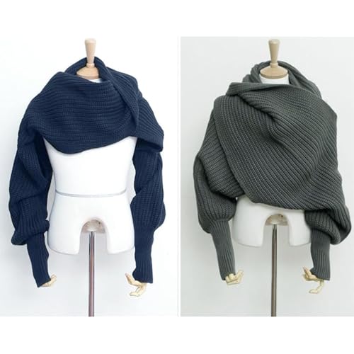 Knitted Cable Wrap, Shrugs for Women, Knitted Wrap, Knitted Scarf with Sleeves for Women, Scarf Sweater Wrap with Sleeves2