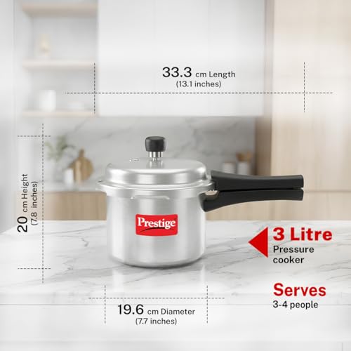 Image of Prestige 3 Litre Aluminium Popular Outerlid Pressure Cooker | Virgin Aluminium| Gas Compatible|Controlled Gasket Release System|5 years warranty|ISI Certified