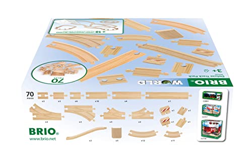 BRIO World 36030 Schienensortiment Deluxe - 70-teiliges Set mit Schienen, Weichen und Brückenpfeilern für kreatives Eisenbahnspiel - Inklusive Flyer mit verschiedenen Streckenoptionen