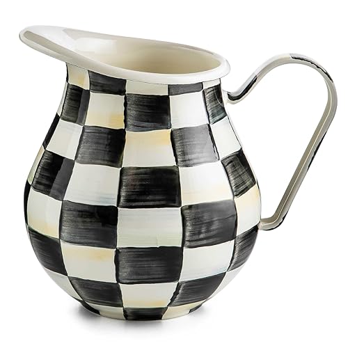Image of MACKENZIE-CHILDS Pitcher with Spout, Black-and-White Courtly Check