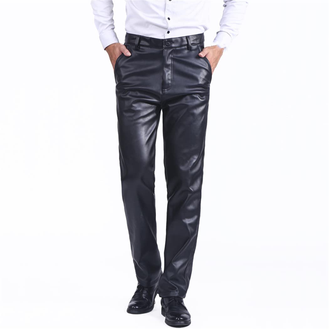 WEGUKRI Primavera Estate Autunno Uomini Pantaloni In Pelle Dritto Moto Biker Pantaloni PU Ecopelle Casual Pantaloni, Senza pile, W32