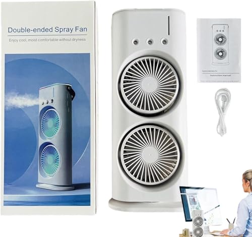 Image of TMY Mini Cooler Double Fan, 2026 USB Rechargeable 3-Speed Quiet Dual Spray Fan, Air Cooler with LED, Remote & 280ml Tank for Home, Office, Energy Saving (TMYP26)