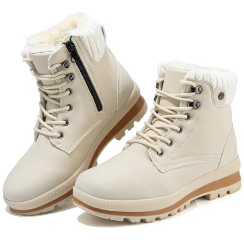 Hanani Winterstiefel Damen Gefüttert Wasserdicht Warme Winterschuhe Damen mit Schnürung und Reißverschluss Rutschfest Schneestiefel Leicht mit Profilsohle für Outdoor Wandern