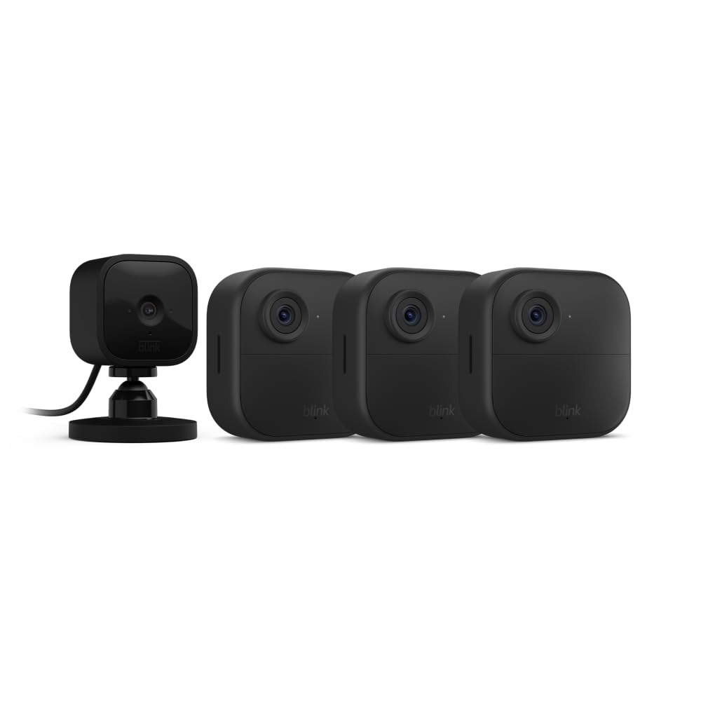 Blink Outdoor 4 (4th Gen) + Blink Mini – Smart security camera, two-way talk, HD live view, motion detection, set up in minutes, Works with Alexa – 2 camera system + Mini (Black)