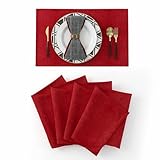 NATUS WEAVER 4 Piece Soft Caddice Faux Linen Place Mats Heat Resistant Dining Table Place Mats Kitchen Table Mats 12x18 Burgundy