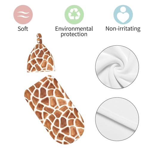 Image of Lcokin Giraffe Print Baby Stuff Swaddle Blanket Hat Set for Boys Girls, Funny Animal Skin Newborn Receiving Blanket