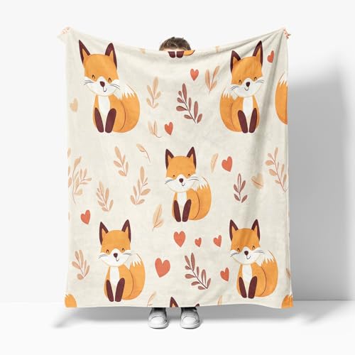 Couverture flanelle douillette de qualité supérieure motif renard 150x200 cm