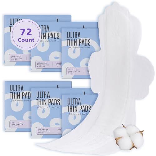 Almohadillas sanitarias 100% orgánicas para mujer, ultra finas, extra pesadas, con alas, almohadillas menstruales de algodón, cobertura adicional, almohadillas femeninas de súper absorción (durante la