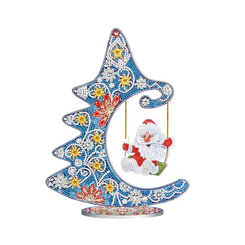 Image of AiYuanzsh Christmas Tree Diamond Art Tabletop Ornament with Santa Hanging Charm, Acrylic Diamond Painting Desktop Decoration Kit, DIY Holiday Diamond Art Crafts Kits for Adults, 9.06 x 11.61 inch