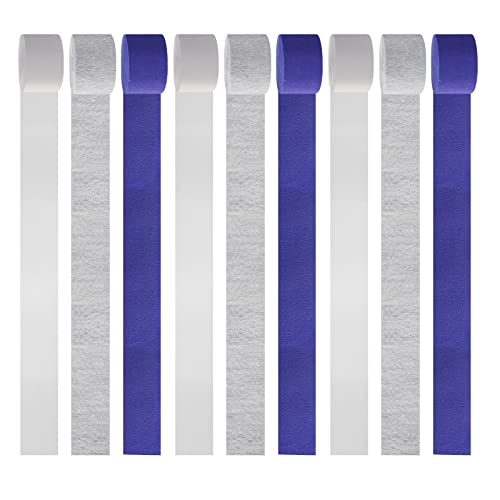 Image of Navy-Blue White- Silver Crepe Paper Streamers - 9 Rolls Royal Blue Graduation 2025 Men Boy Birthday Party Decorations Streamer Wedding Bridal Shower Paper Garland Fathers Day Decor Panduola