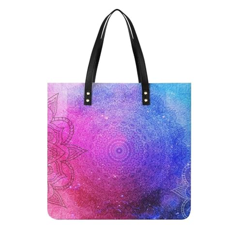 Sac à main shopper femme Mandala Violet - Tote bag en toile porté épaule 39x39