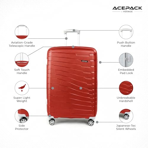 Image of ACEPACK by Verage - STARLINK Unbreakable Hard Side Polypropylene Luggage Medium Check in 74L |Lightweight Suitcase Set with 360 Silent Spinner Wheels, Number Lock, Telescopic Handle & 3 Year Warranty