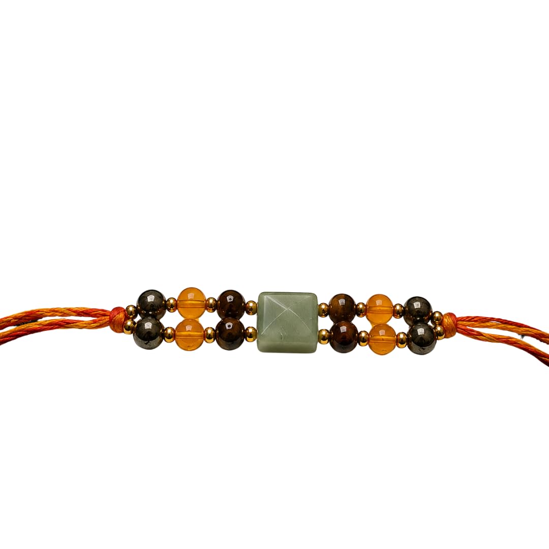 Soulwise Natural Green Aventurine Pyramid & Citrine Rakhi | Premium Crystal Stone Handmade Rakhi for Brother | Elegant Raksha Bandhan Gift-image-3