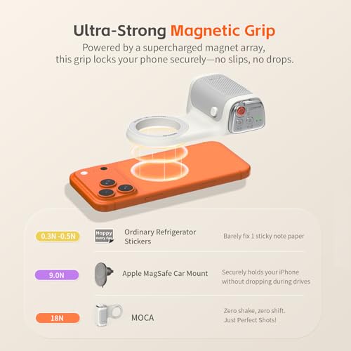 Image of COMITOK MOCA Only for iPhone Fun Shot Magnetic Phone Grip for iPhone 17 All Models iOS26, iOS18, No Need App Camera Grip with Anti-Drop Design Detachable Remote Control and Convenient Keychain Hook