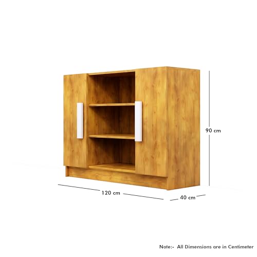 Image of Bniture Storage Cabinet Wooden Sideboard for Living Room with 3 Shelf and 2 Door | Multipurpose Book Shelf Storage Organizer Cabinet for Office Home Hallway Drawing Room Bedroom | Giant Wood
