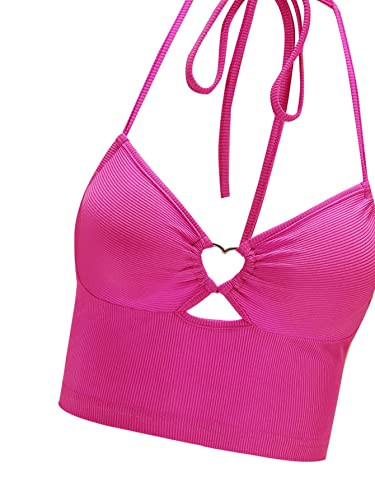 MakeMeChic Women's Halter Tie Open Back Cut Out Ribbed Crop Cami Top - Image 4