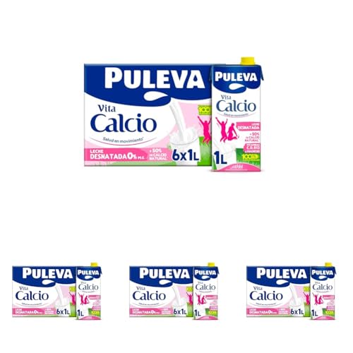 Leche Puleva Vita Calcio Desnatada brik 1L - Caja 6 litros (Paquete de 4)