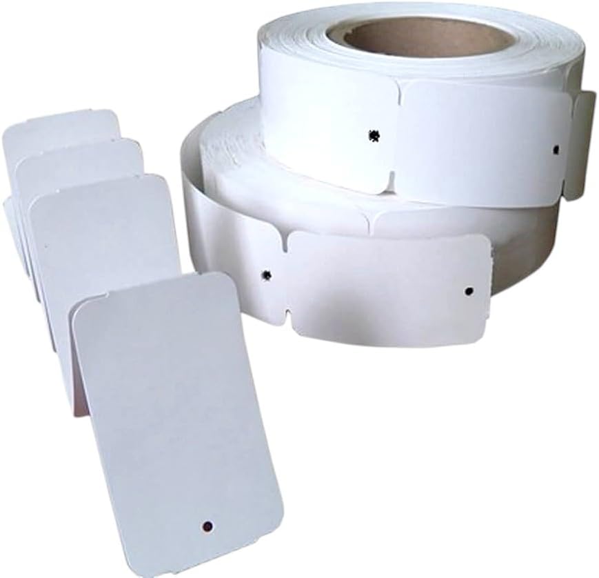 2Roll1000pcs Rectangular Blank White Clothing Hang Tags on a 1 Roll 500pcs - Rectangular Apparel Price Cards (40mm*100mm Tag)
