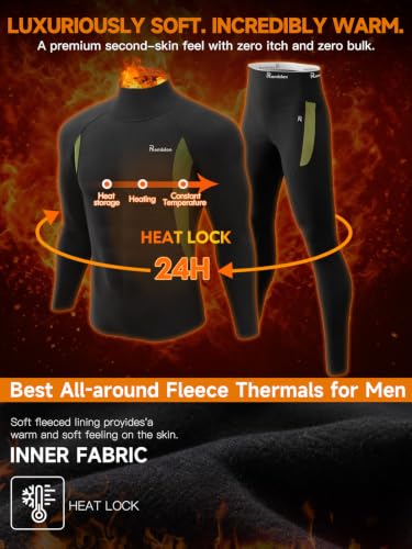 Image of romision Thermal Underwear for Men Stretch Fit, Fleece Base Layer Top & Bottom Set, Insulated Long Johns for Cold Weather Hunting