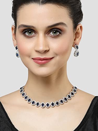 Image of Karatcart Silver Tone Green American Diamond Studded Necklace Set for Women