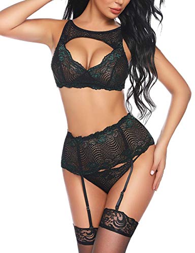Ensembles de pyjama femme lingerie sexy en dentelle verte taille L