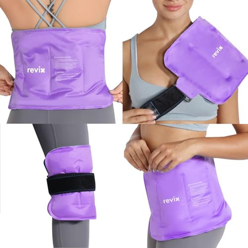 Image of REVIX Ice Pack for Injuries Reusable Gel for Lower Back & Shoulder, Purple | 16x9in Full Coverage for Lower Back, Shoulder, Hip & Knee, Cold Compress Therapy, Hands-free Strap, Long-lasting Gel