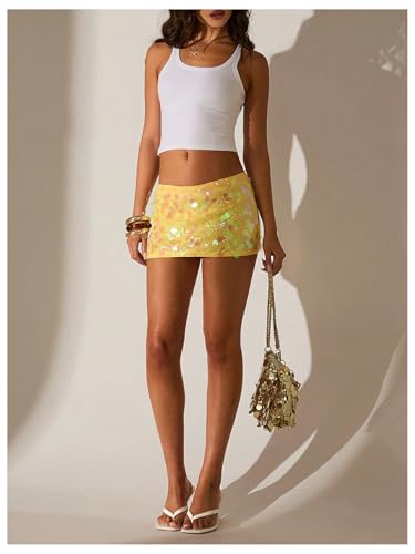 MakeMeChic Women's Sparkly Sequin Bodycon Mini Skirt Drop Waisted Summer Party Skirts Clubwear4