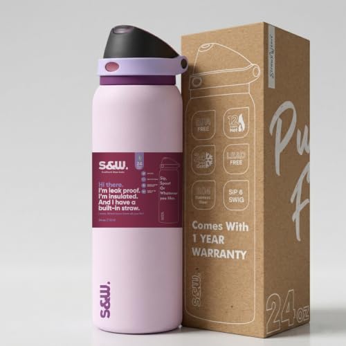 Image of STRAW&WEAVE PureFlow Water Bottle 710 ml Stainless Steel Sports Bottle with Sipper Cap | For Home, Office, Gym, Travelling | Lightweight | BPA Free (Lilac Frost)