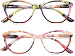 FEISEDY 2 Pack Butterfly Frame Blue Light Reading Glasses, Stylish Green and Pink for Women, Suitable for Computer TV B0373