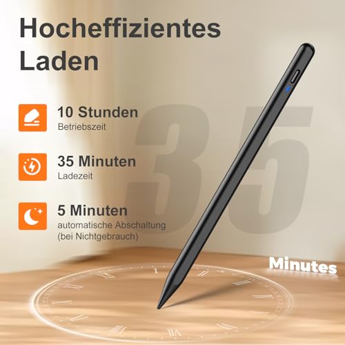 Tablet Stift Android mit 3 POM Feders, Handy Stift Type-C Schnellladung Stylus Pen for Touch Screens Kompatibel mit Samsung/Huawei/Mi/Vivo und Anderen Android Smartphone und Tablet Geräten -Schwarz