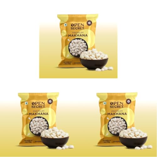Image of Open Secret Makhana | 200g | Phool Makhana, Foxnuts, Lotus Seeds for Eating, Premium Raw Plain Phool Makhana, Snacks Rich in Protein, Fiber and Minerals, Plain Flavoured (Pack of 3)