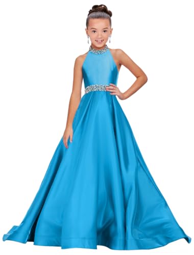 Girls Pageant Dress Princess Long Halter Birthday Party Ball Gowns with Train PT1052