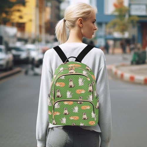 Image of Women Fashion Backpack Purse Cat Print Rucksack, M | Casual Lightweight Quilted Daypack Ladies Bag for College Travel Work