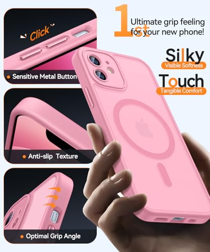 Image of CANSHN Magnetic Compatible with iPhone 12 Case, Upgraded [Full Camera Protection] [Compatible with Magsafe] [Translucent Matte] Shockproof Protective Phone Case Cover 6.1 Inch - Pink