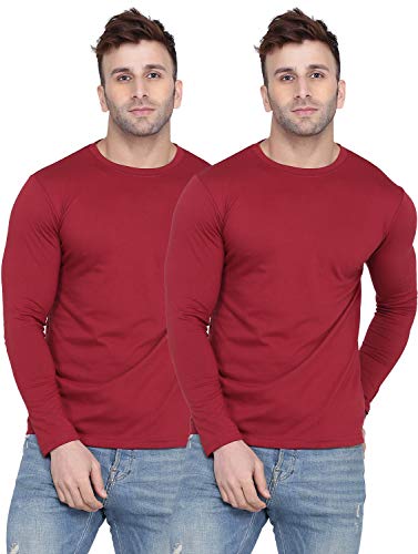 Image of Self Design Men Full Sleeve Round Neck Multicolor T-Shirt (Pack of 2)