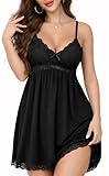 Tomkids Damen Sexy Dessous Babydoll Unterwäsche Set Nachthemd mit Spitze Reizwäsche für Hochzeitsnacht & Valentinstag
