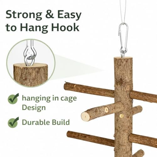 Image of KSK Natural Wooden Parrot Stand & Bird Perch - Tree Style Bird Perch for Cage & Table Top | Strong Natural Wood Training Perch for Parrots, Cockatiels, Conures, African Grey, Budgies & Medium Birds