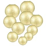 LIHAO 10x Mixed Size Gold Paper Lanterns for Weddings, Birthdays, Parties and Events