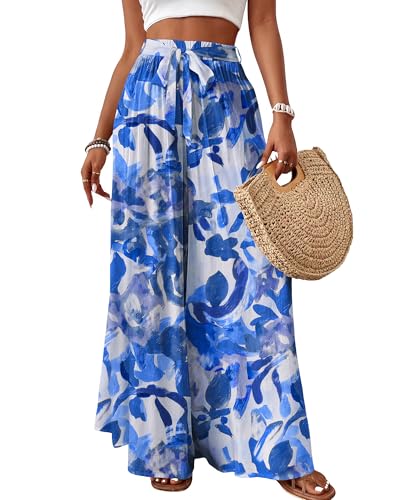 Image of Bsubseach Women Wide Leg Pants Floral Flowy Palazzo Pants